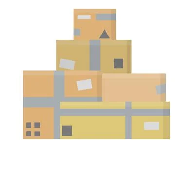 Set of parcels in cardboard boxes. Square carton. Cartoon flat illustration. Stock Illustration