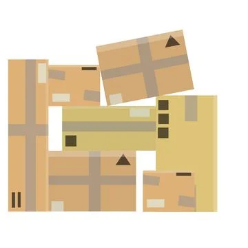 Set of parcels in cardboard boxes. Square carton. Cartoon flat illustration Stock Illustration