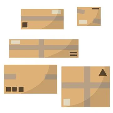 Set of parcels in cardboard boxes. Square carton. Stock Illustration