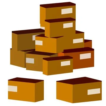Set of parcels in cardboard boxes. Square carton. Cartoon flat illustration Illustrazione stock