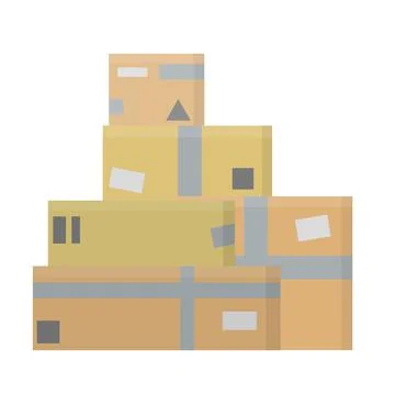 Set of parcels in cardboard boxes. Square carton. Illustrazione stock