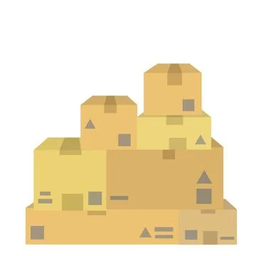 Set of parcels in cardboard boxes. Square carton. Cartoon flat illustration Stock Illustration