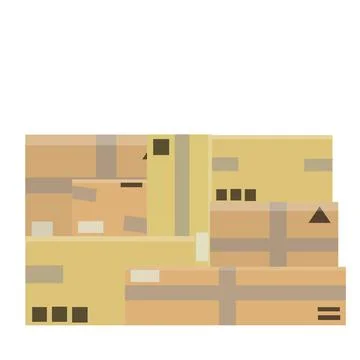 Set of parcels in cardboard boxes. Square carton. Cartoon flat illustration Illustrazione stock