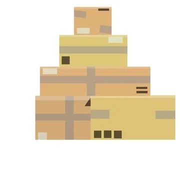 Set of parcels in cardboard boxes. Square carton. Cartoon flat illustration Stock Illustration