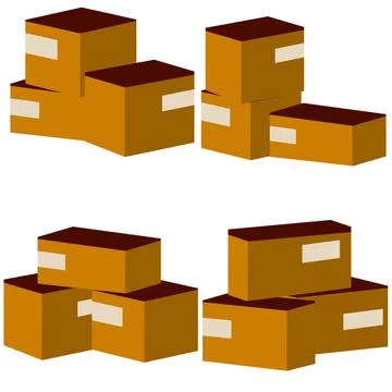 Set of parcels in cardboard boxes. Warehouse and mail item. Stock Illustration