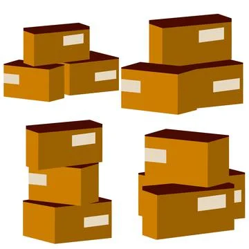 Set of parcels in cardboard boxes. Warehouse and mail item Stock Illustration