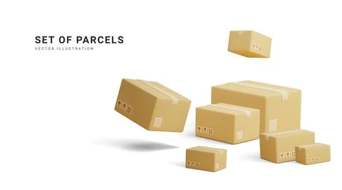 Set of parcels. Template of shopping packages. Cardboard boxes for packing an Stock-Illustration