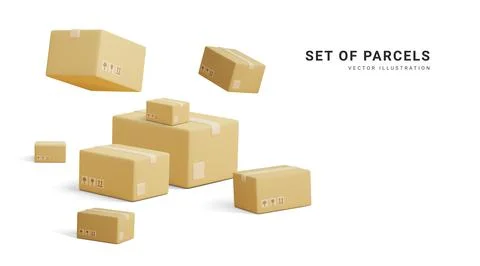 Set of parcels. Template of shopping packages. Cardboard boxes for packing an Stock Illustration