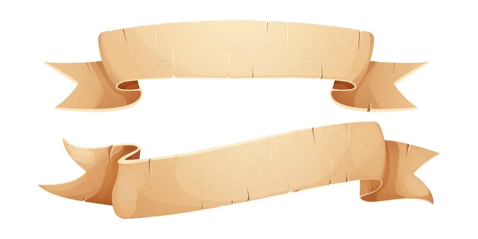 Set Parchment paper scroll ribbon, old vintage banner game ui element in cartoon Illustrazione stock