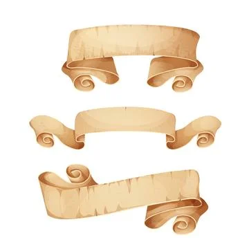 Set Parchment paper scroll ribbon, old vintage banner game ui element in cartoon Illustrazione stock