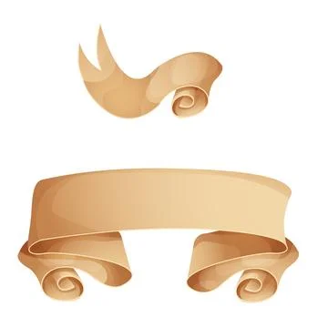 Set Parchment paper scroll ribbon, old vintage banner game ui element in cartoon Illustrazione stock