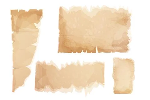 Set parchment paper, torn pieces, old sheets in cartoon style, textured empty 库存插图