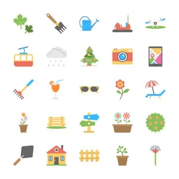 Set of Park and Garden Flat Vector Icons Stock Illustration