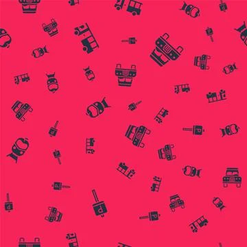 Set Parking, Bus, Train and railway and Car on seamless pattern. Vector Stockillustratie