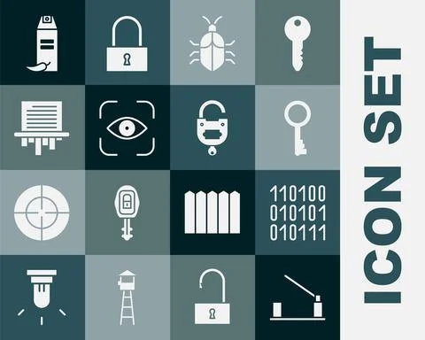 Set Parking car barrier, Binary code, Old key, System bug concept, Eye scan イラスト素材