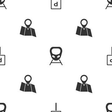 Set Parking, High-speed train and Folded map with location on seamless pattern イラスト素材