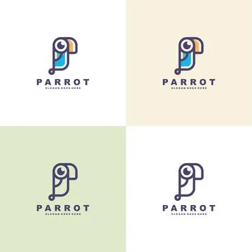 Set of parrot bird logo vector illustrations Stock Illustration