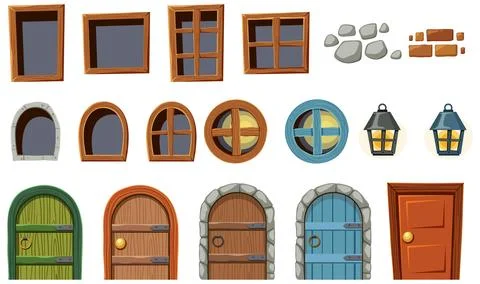 Set of part of house cartoon objects Stock Illustration