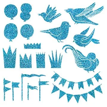 Set of party elements with glitter Stock Illustration