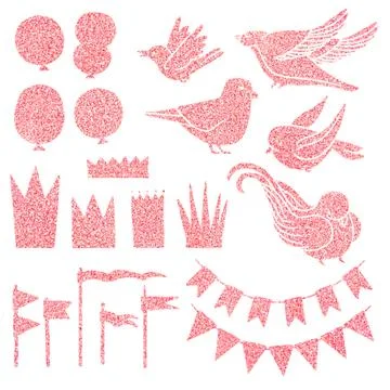 Set of party elements with glitter Stock Illustration