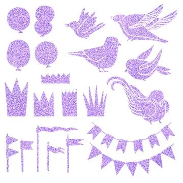 Set of party elements with glitter Stock Illustration