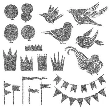Set of party elements with glitter Stock Illustration