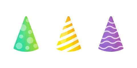 A set of party hats with patterns .on a white isolated  background Stock Illustration