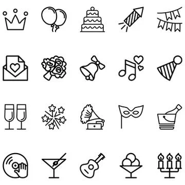 Set of party Related Vector Lines Icons. Stock Illustration