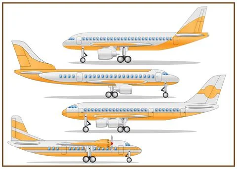 A set of passenger aircraft. Illustrazione stock