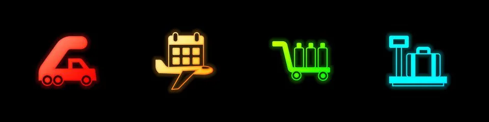 Set Passenger ladder for plane boarding, Calendar and airplane, Trolley baggage イラスト素材