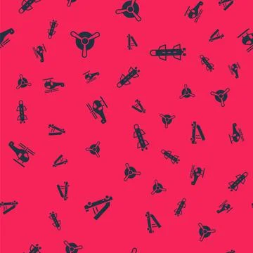 Set Passenger ladder, Plane propeller, Helicopter and Rocket on seamless pattern Stockillustratie