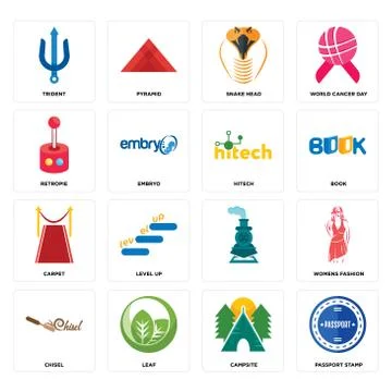 Set of passport stamp, campsite, chisel, , carpet, hitech, retropie, snake he Free Stock Illustration