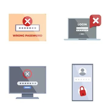 Set of password error notifications on digital devices Stock Illustration