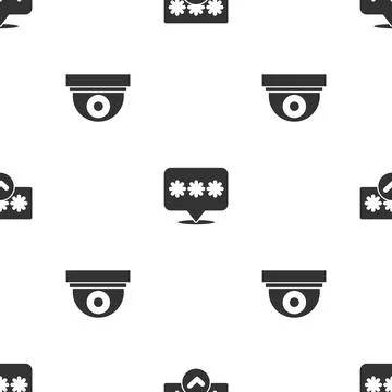 Set Password protection, and Security camera on seamless pattern. Vector Stock Illustration