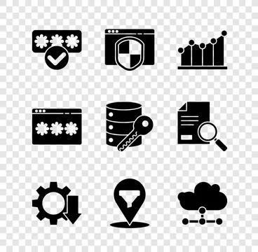 Set Password protection, Browser with shield, Pie chart infographic, Cost r.. Stock Illustration