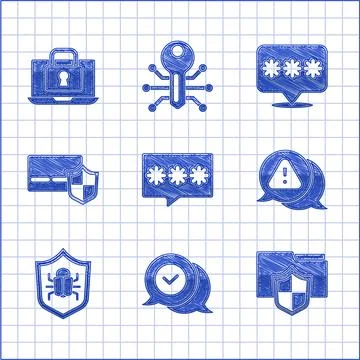 Set Password protection, Check mark in speech bubble, Document folder Stockillustratie
