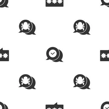 Set Password protection, Check mark in speech bubble and System bug on seamless Stock-Illustration