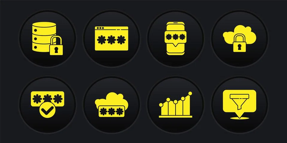 Set Password protection, Cloud computing lock, Pie chart infographic, Mobile  Illustrazione stock