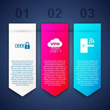 Set Password protection, Cloud VPN interface and Digital door lock with wireless Stock Illustration