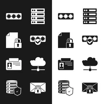 Set Password protection, Document and lock, Server, Data, Web Hosting, Iden.. 스톡 일러스트