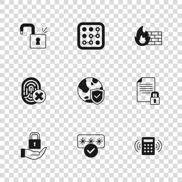 Set Password protection, Document and lock, Security keypad access panel, S.. Illustrazione stock