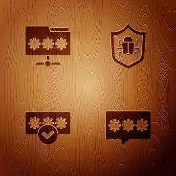Set Password protection, Folder with password, and System bug on wooden Stock-Illustration
