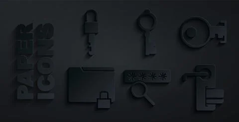 Set Password protection, Key, Folder and lock, Digital door, Old key and Locked Stock Illustration