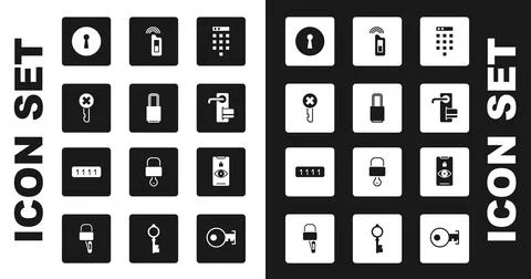 Set Password protection, Lock, Wrong key, Keyhole, Digital door lock, Car with Stock Illustration