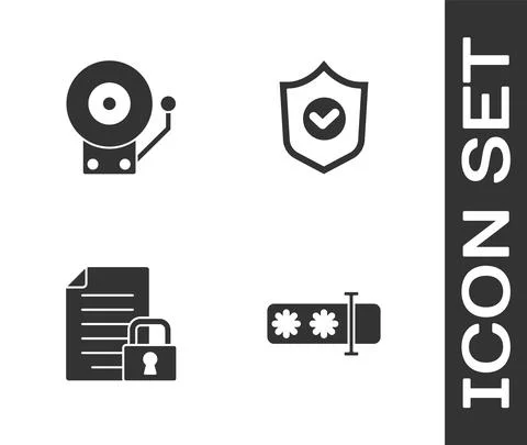 Set Password protection, Ringing alarm bell, Document and lock and Shield wit Illustrazione stock
