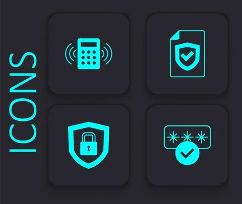 Set Password protection, Security keypad access panel, Contract with shield and Stock Illustration