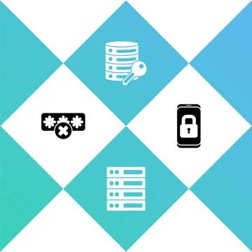 Set Password protection, Server, Data, Web Hosting, security with key and Mobile Stock Illustration
