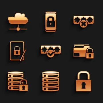 Set Password protection, Server, Data, Web Hosting, Lock, Folder and lock Stock Illustration