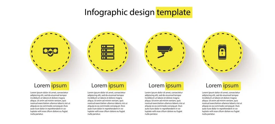 Set Password protection, Server, Data, Web Hosting, Security camera and Mobile Stock Illustration