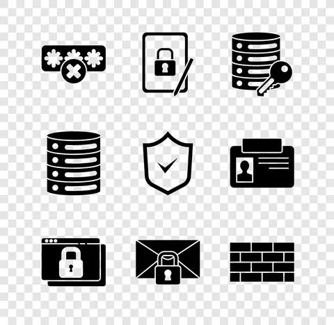 Set Password protection, Server security key, Secure your site HTTPS, SSL, Mail Ilustração Stock